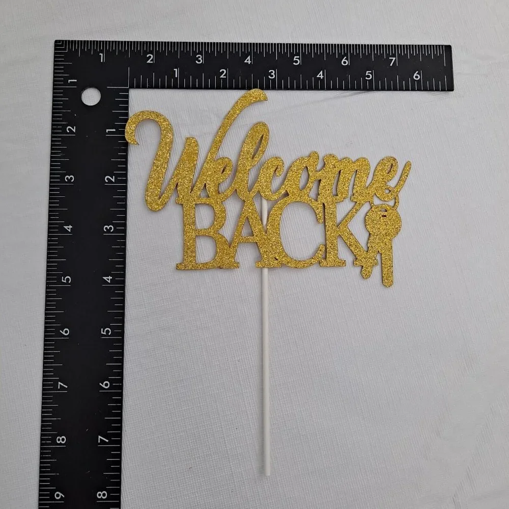 Welcome Back Cake Topper Gold Sparkle Keys